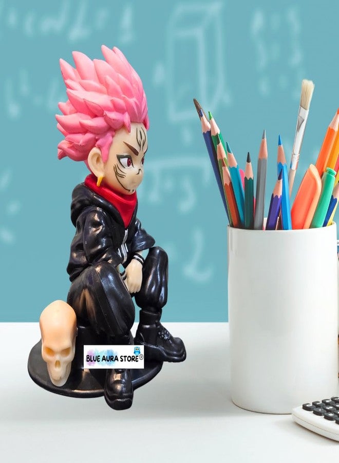 بلو أورا ارتفاع شخصية الحركة Blue Aura Jujutsu Kaisen Yuji Itadori - 12 سم يمكن تجميعها لمحبي الرسوم المتحركة Manga Weeb PVC متعدد الألوان | يوجي يجلس الجمجمة - Image 4